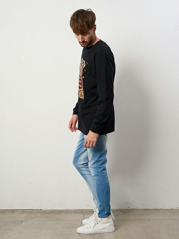 5.6ozコットン天竺 MADGEシークインLS Tシャツ / ブラック 【STUD MUFFIN(スタッドマフィン)】