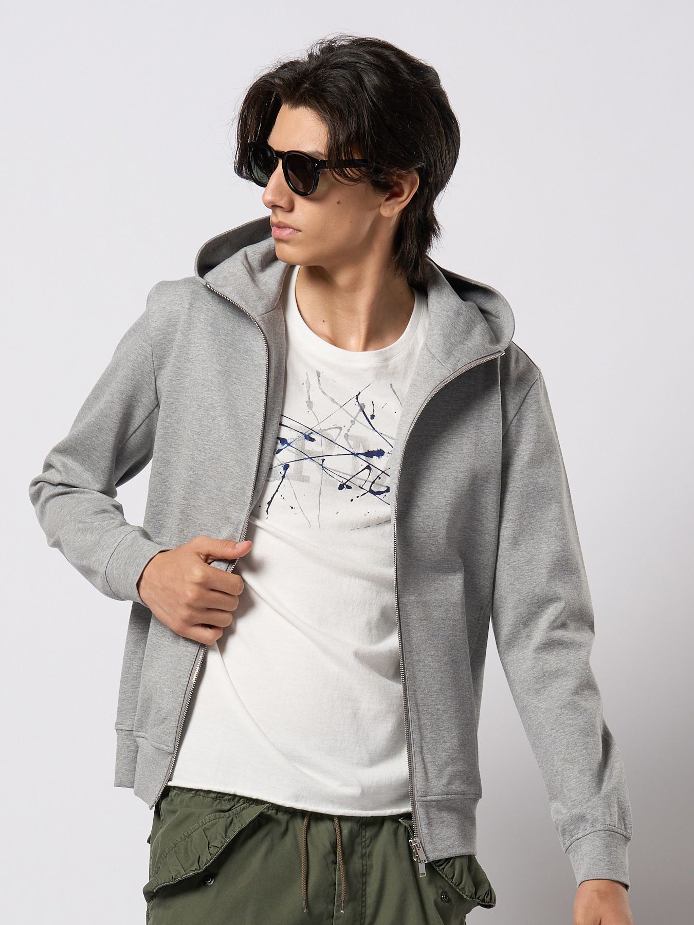 【予約品 9月23日(火) 締切】high neck zip-up parka / ハイネック ジップアップパーカー / 杢グレー