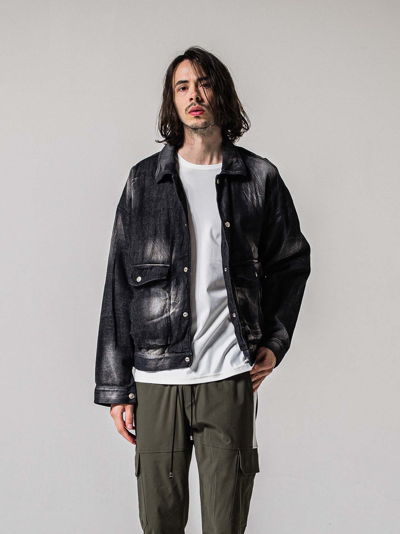 【予約品 11月16日(日) 締切】LDENIM AG FLIGHT JK / ライトデニム ミリタリージャケット / ブラックゴユーズド