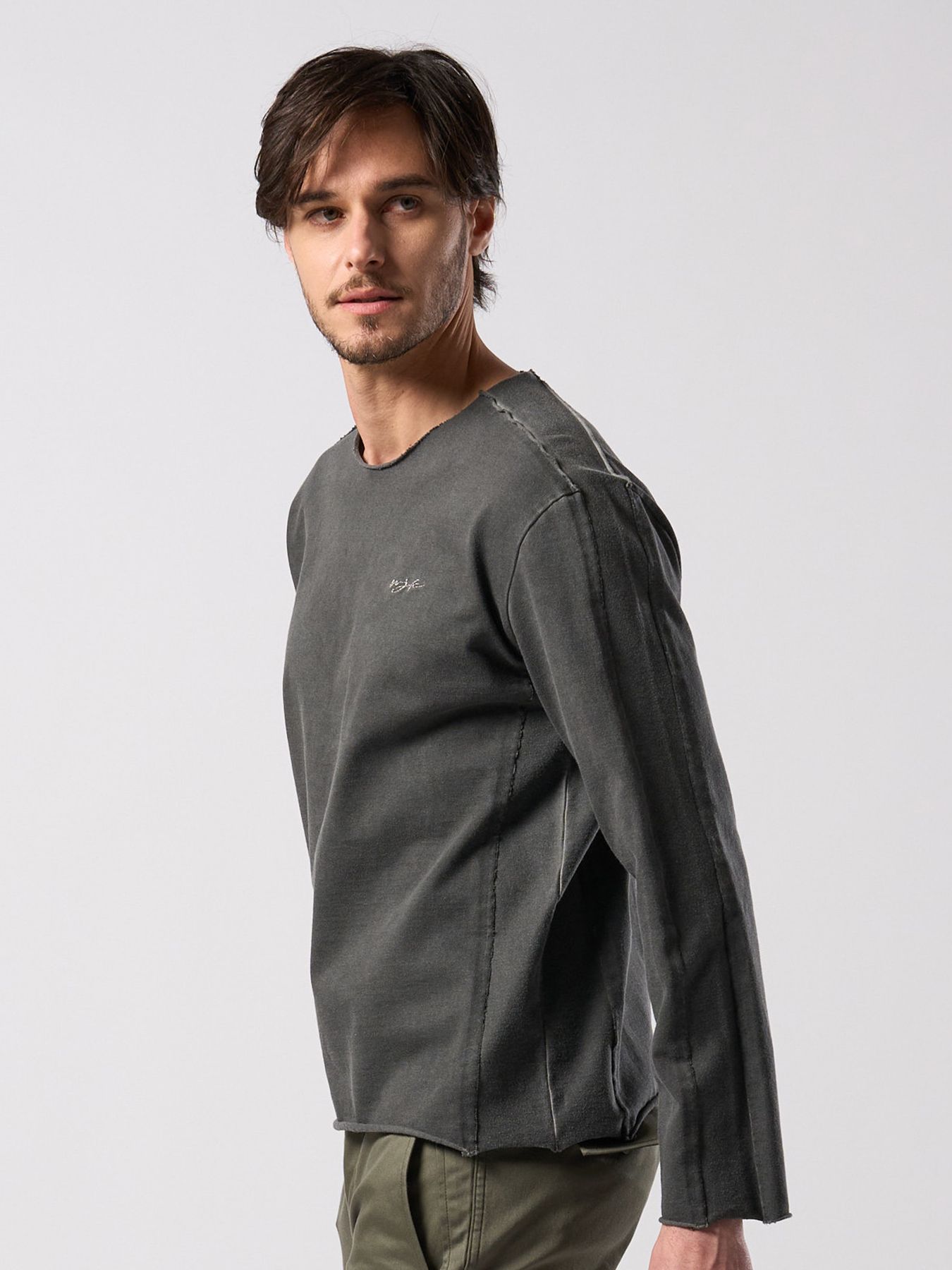 【予約品 4月19日(日) 18時締切】tight jersey cut-off L/S / タイトジャージー カットオフ ロングスリーブ / ダークチャコール