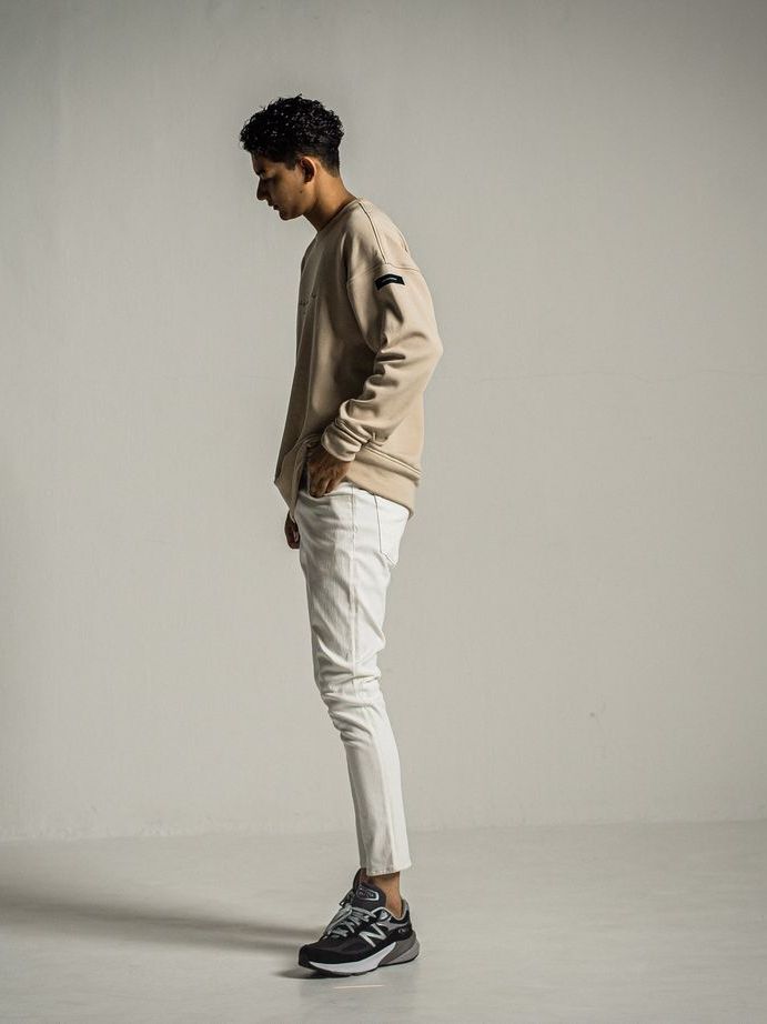 《予約9月1日18時締め》 handwriting rogo  velours fleece drop trainer  / ルーズトレーナー / ベージュ
