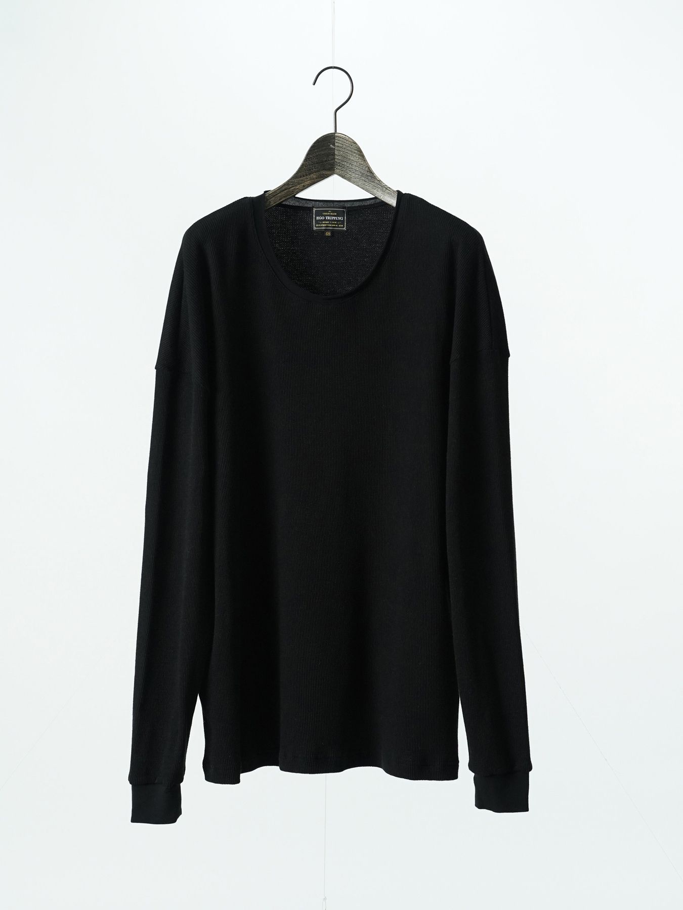 【予約品 5月27日(水) 締切】WOOLTHERMAL-TEE print / ロゴプリント ローリングネックTシャツ / ブラック