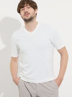 リンクスジャカードアラカルトVネックプルオーバー / ホワイト【HIDEAWAYS NICOLE】