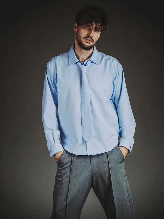 共生地ネクタイ付シャツ サックス  【NOID.】