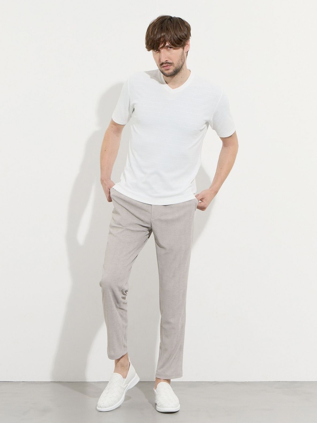 リンクスジャカードアラカルトVネックプルオーバー / ホワイト【HIDEAWAYS NICOLE】