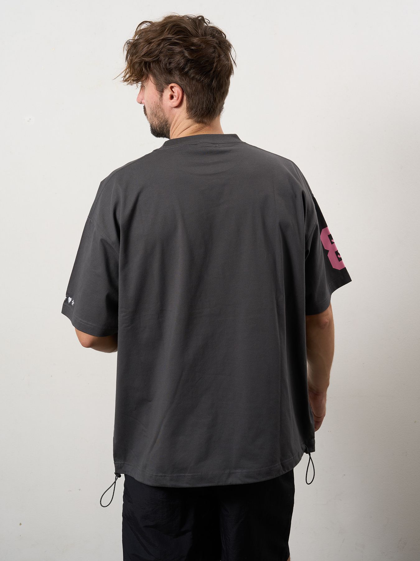 【予約品 10月16日(木) 締切】7ozコットン天竺 8マイル ドローコード ワイドSSTシャツ / チャコールグレー