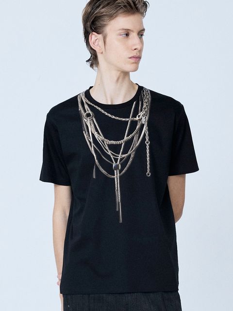 《YArKA × 5351》ネックレス プリント 半袖 Tシャツ / ブラック【5351 POUR LES HOMMES】