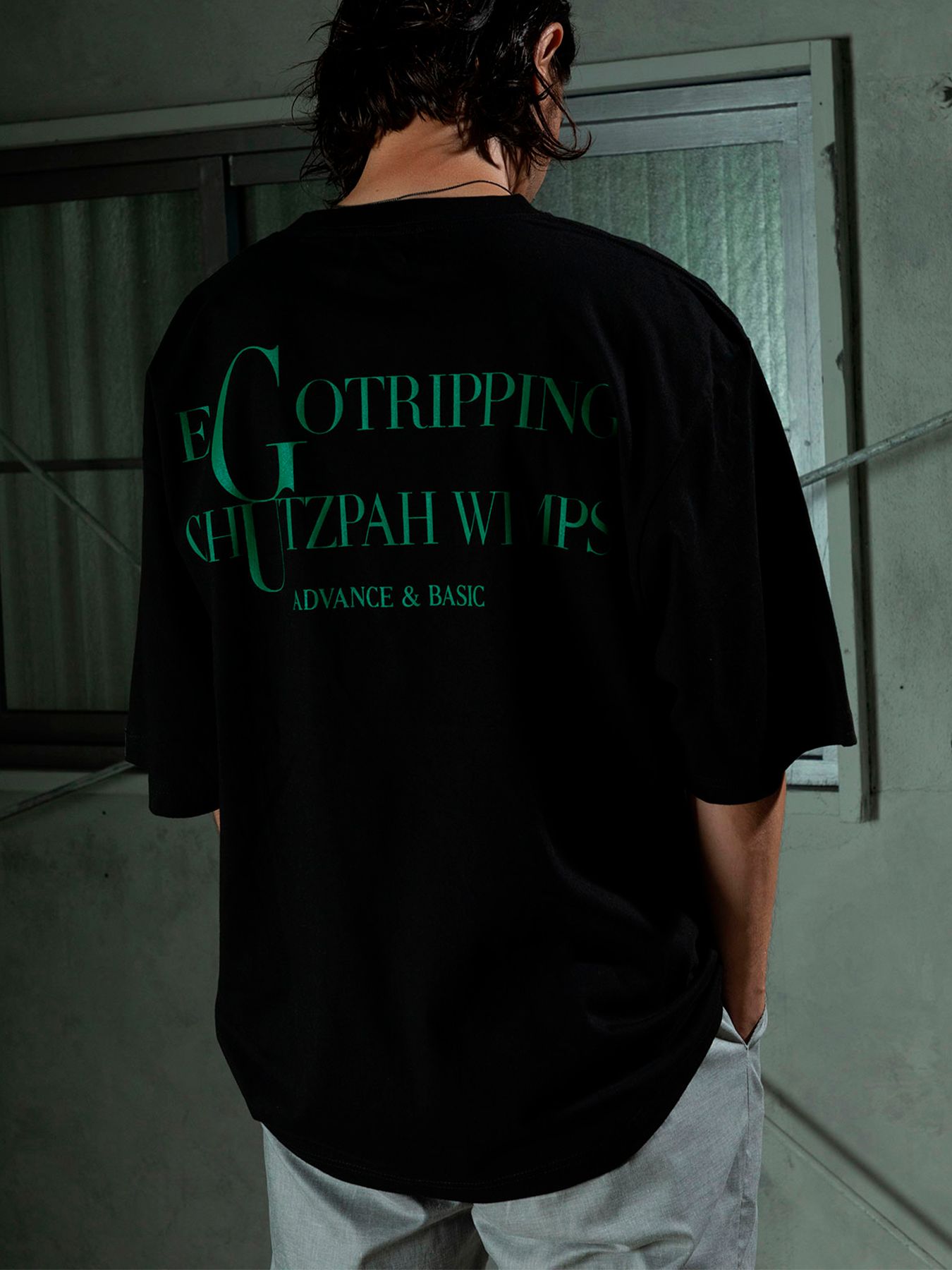 【予約品 11月9日(月) 締切】HEAVYOUNCE TEE Cw / ヘビーオンス バックプリントTシャツ / ブラック×グリーン