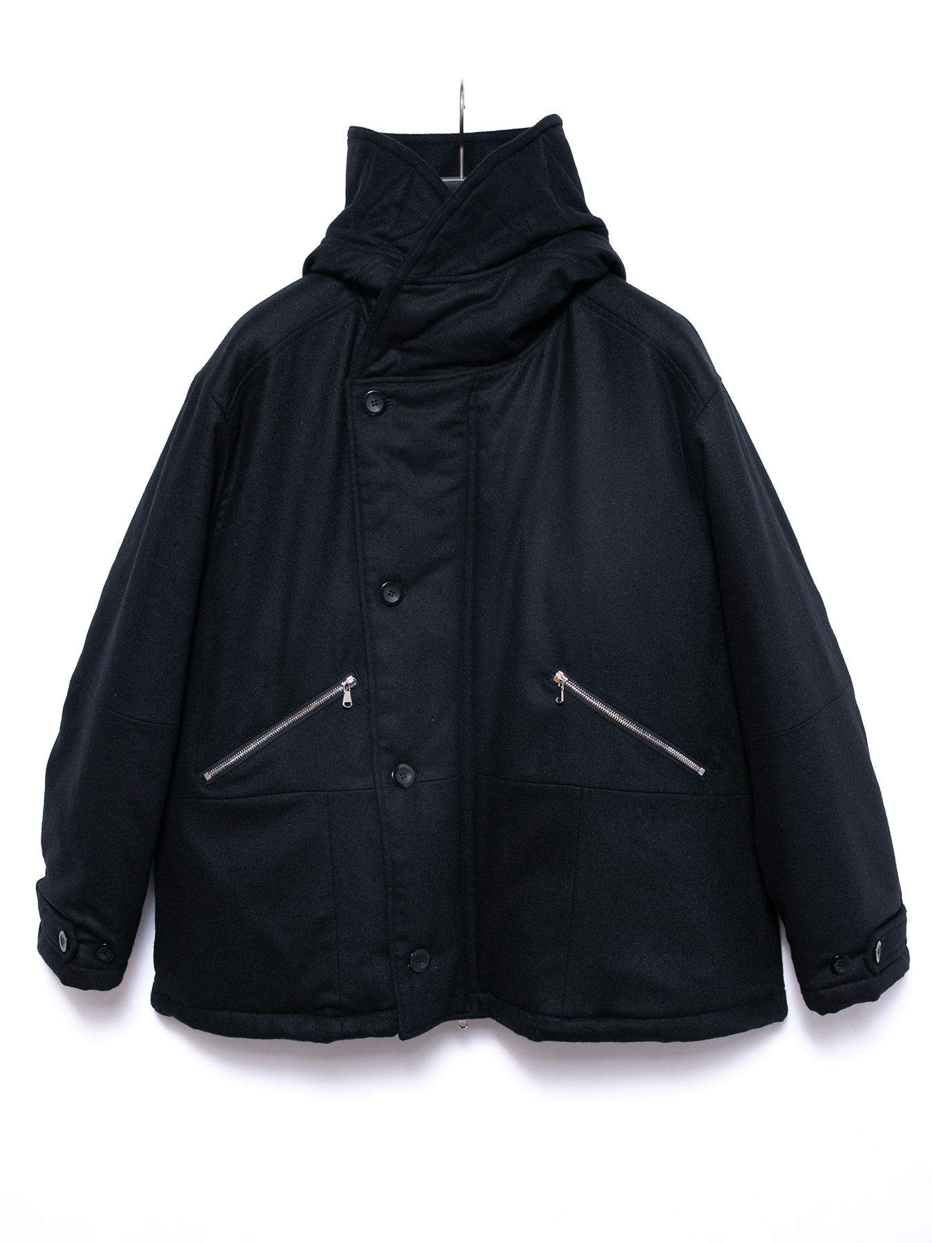 【予約品 4月6日(月) 締切】Stretch recycled wool cashmere blend Twill Quilted Padded Flight Jacket / カシミア混 ストレッチ リサイクルウール ツイル 高機能中綿フライトジャケット / ブラック