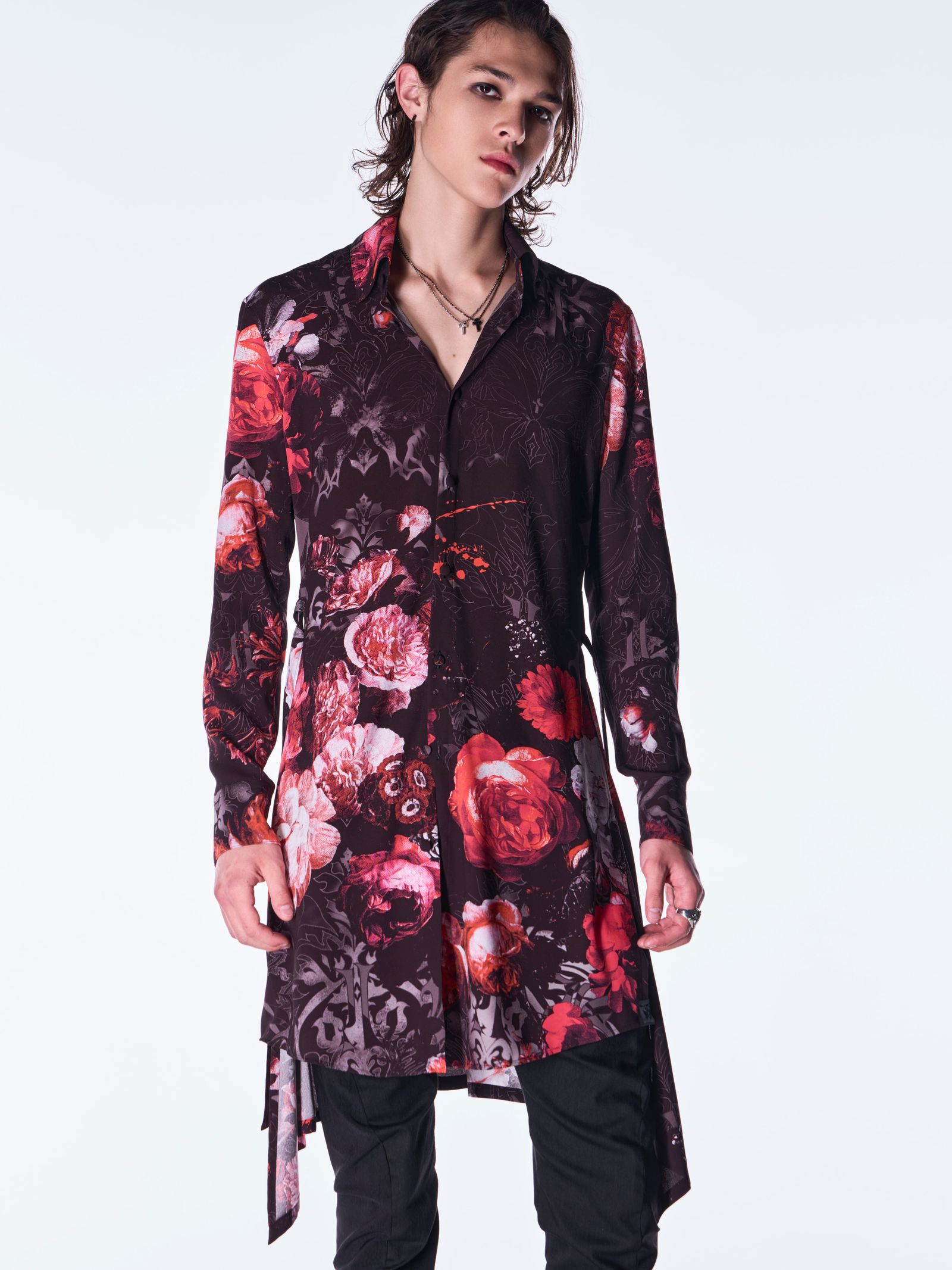 【予約品 6月29日(月) 締切】Goth Flora Flare Shirt / フレアシャツ / ブラック