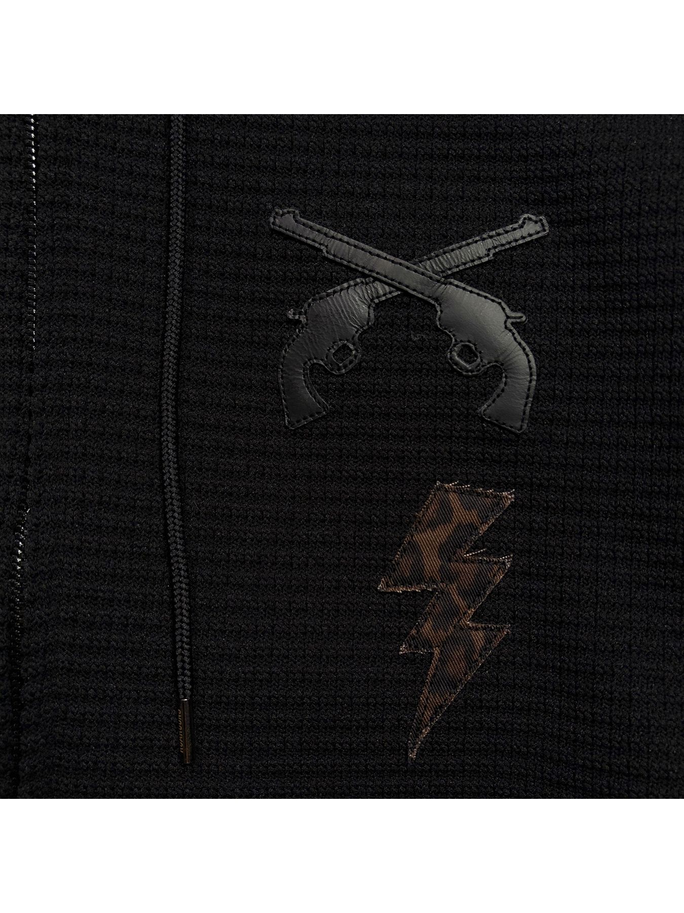 【予約品 3月9日(月) 18:00 締切】PATCH WAFFLE HOODIE / レザーパッチ ビッグワッフル ジップフーディ  / ブラック