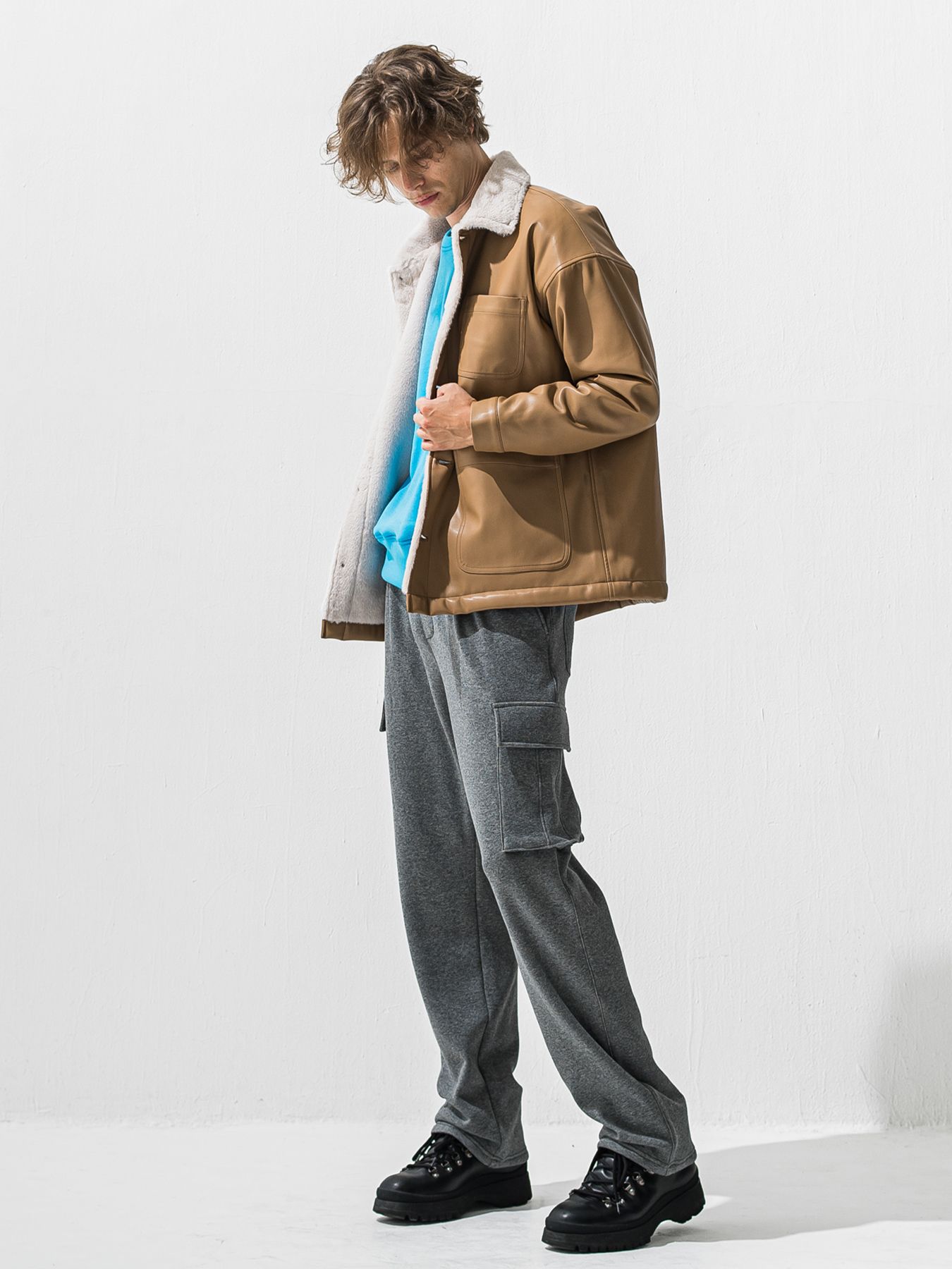 【予約品 9月6日(日) 締切】LEATHER FUR COVERALL / レザー ファー カバーオール / ベージュ