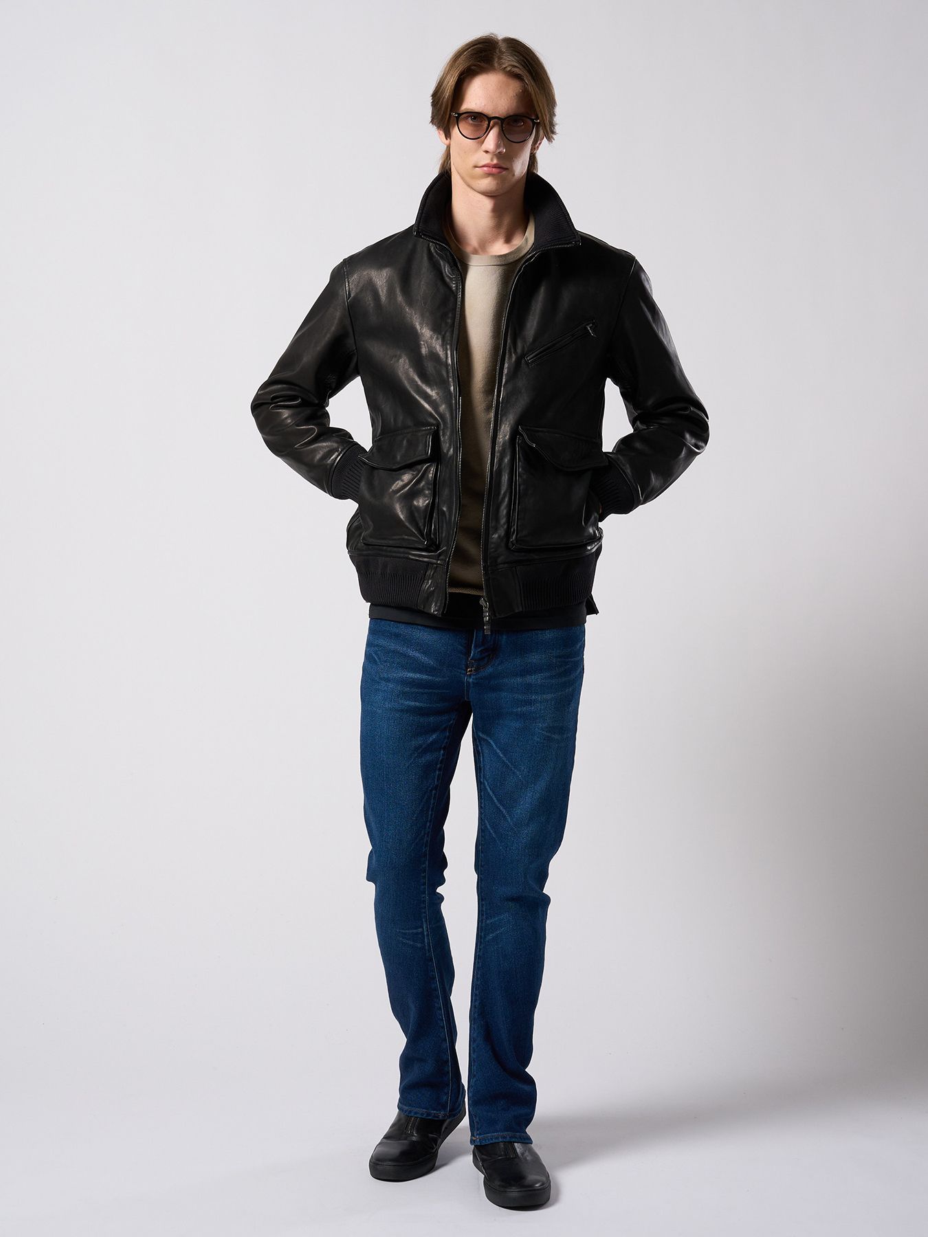 【予約品 4月19日(日) 18時締切】leather rib jersey type A-2 / A-2タイプ レザーリブジャージー / ブラック