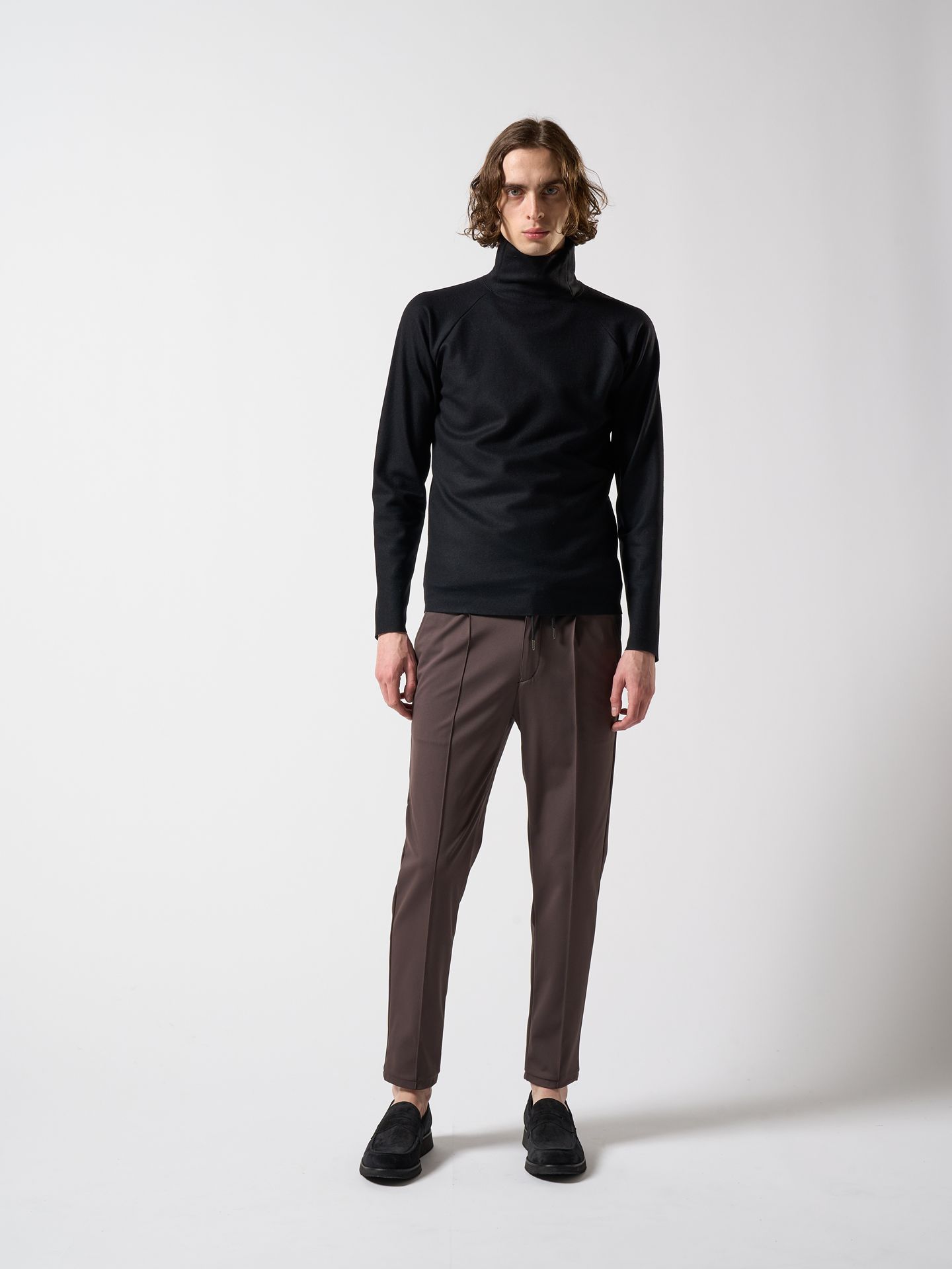 【予約品】 fine wool mock-neck / ニットカットソー / ブラック