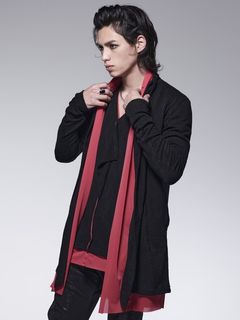 LayeredShawlCardigan / レイヤード吸水速乾カーディガン / ブラック＆レッド 【kiryuyrik】