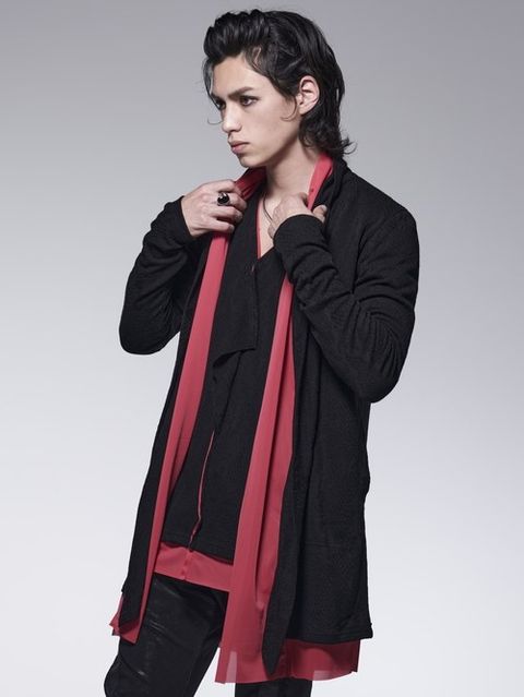 LayeredShawlCardigan / レイヤード吸水速乾カーディガン / ブラック＆レッド 【kiryuyrik】