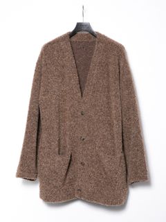Alpaca Nylon Mixed Woollen Fabric Middle Cardigan / アルパカ ナイロン ドビー シャギー加工 ミドル カーディガン / ブラウン