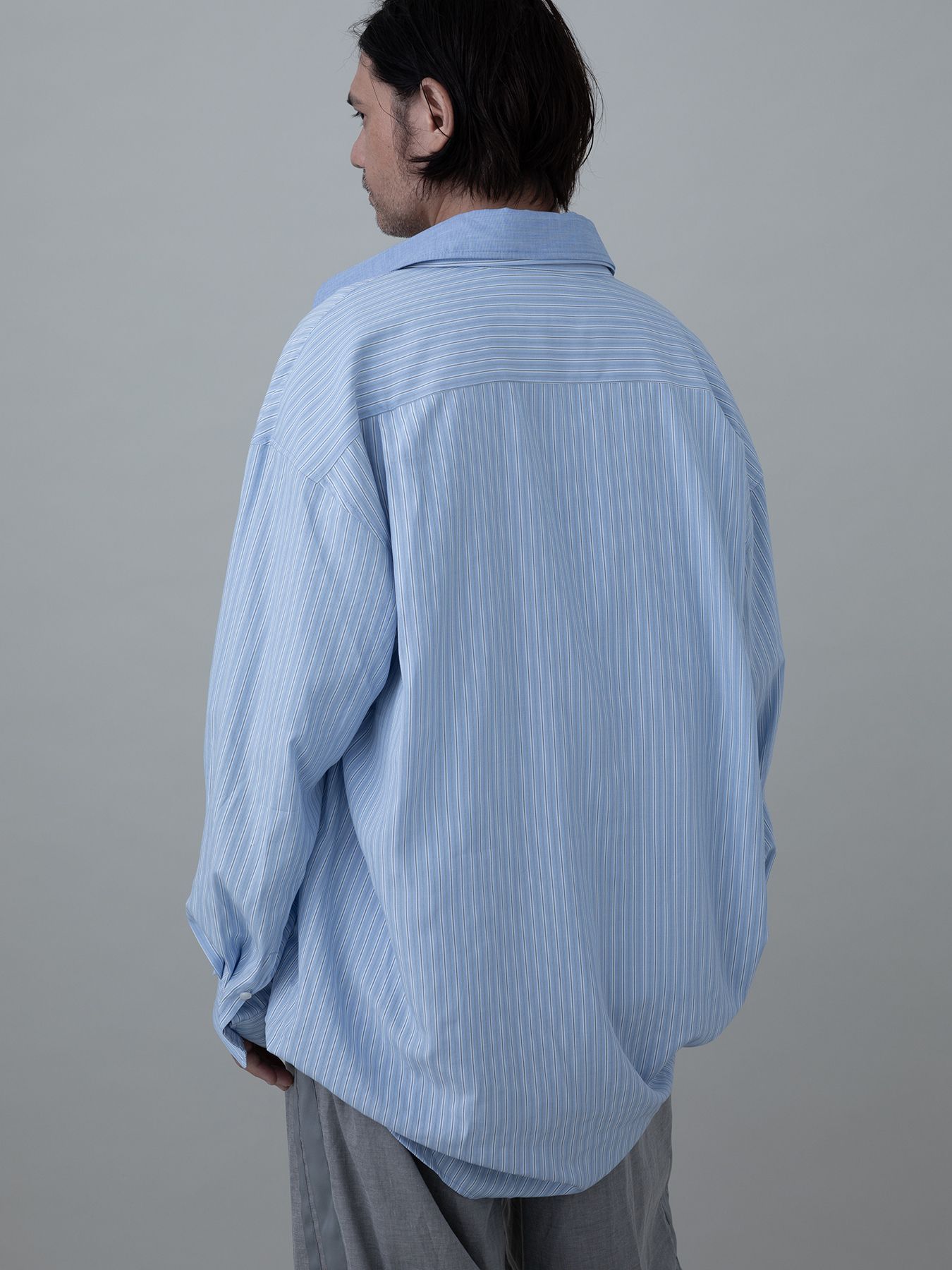 【予約品 10月26日(日) 締切】DOUBLESHIRT / レイヤード ストライプシャツ / SAX.st
