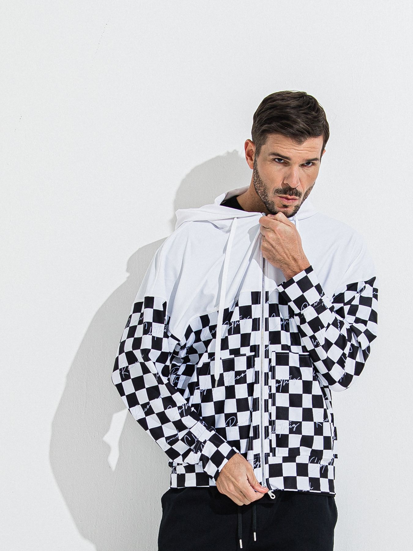 【予約品 】RASH OVER ZIPUP HOODIE / ラッシュガード オーバーサイズジップアップパーカー / チェッカーフラッグ