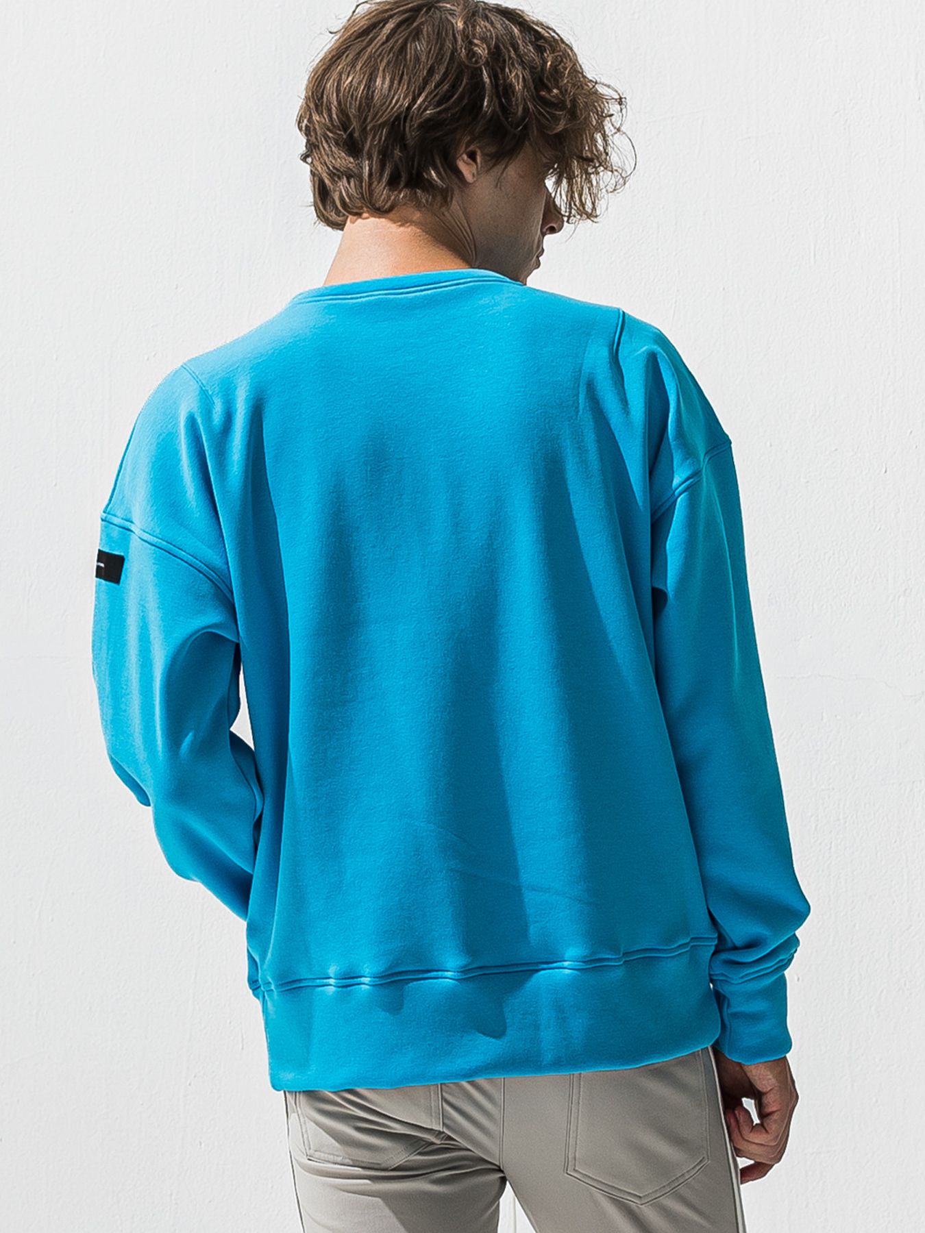 【予約品 9月6日(日) 締切】RC VELOURS FLEECE DROP TRAINER / RCレザーワッペン 裏起毛 ルーズトレーナー / ブルー