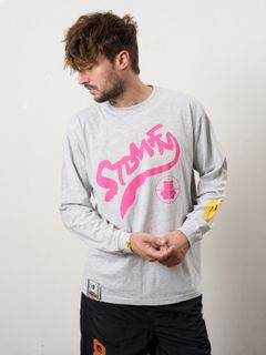 【予約品 10月16日(木) 締切】5.6ozコットン天竺 ウェービーロゴ&ドリップスマイル LSシャツ / アッシュ