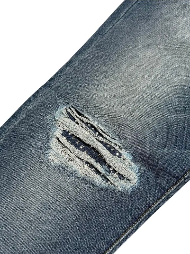 DAMAGED JOG RHINESTONE 5-POCKET PANTS (INDIGO / インディゴ【1PIU1UGUALE3 RELAX 】