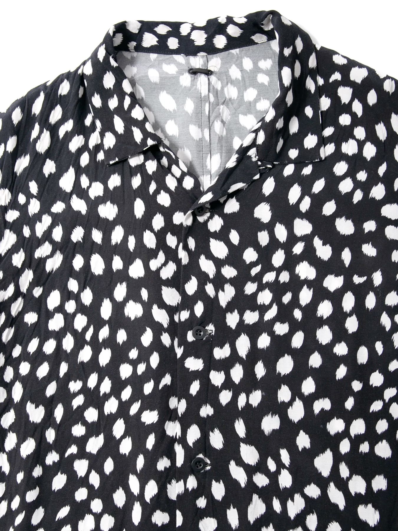 Leopard Printed Cupra Rayon H/S Open Collar Shirt / キュプラ レーヨン 豹柄プリントH/S 開襟シャツ / ブラック豹柄