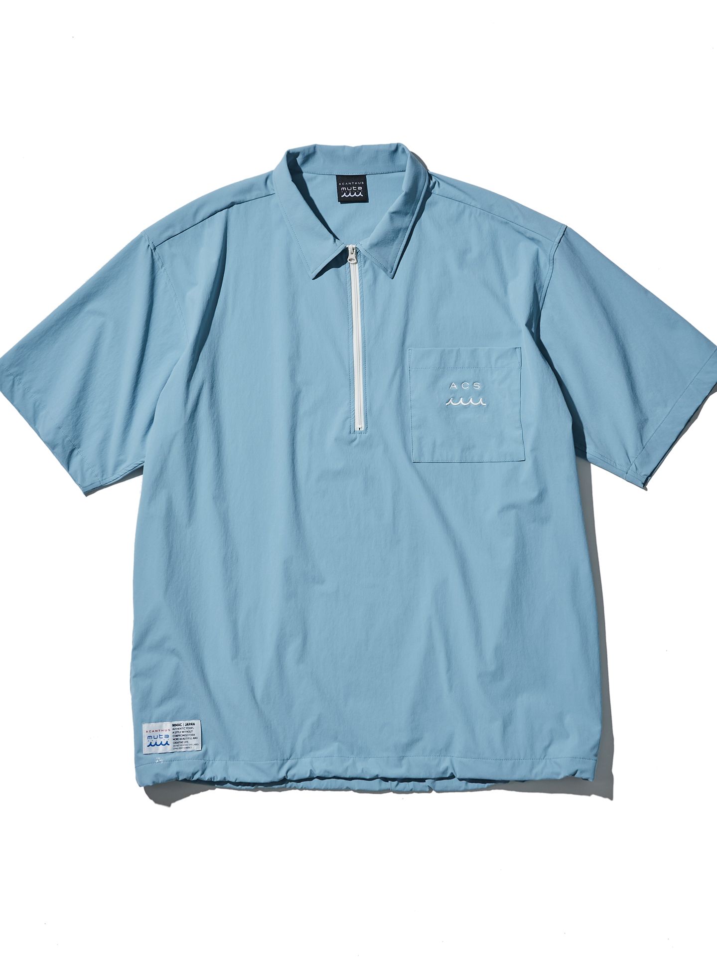 muta Half ZIP S/S Shirt / プルオーバーシャツ / ブルー 【Acanthus×muta】