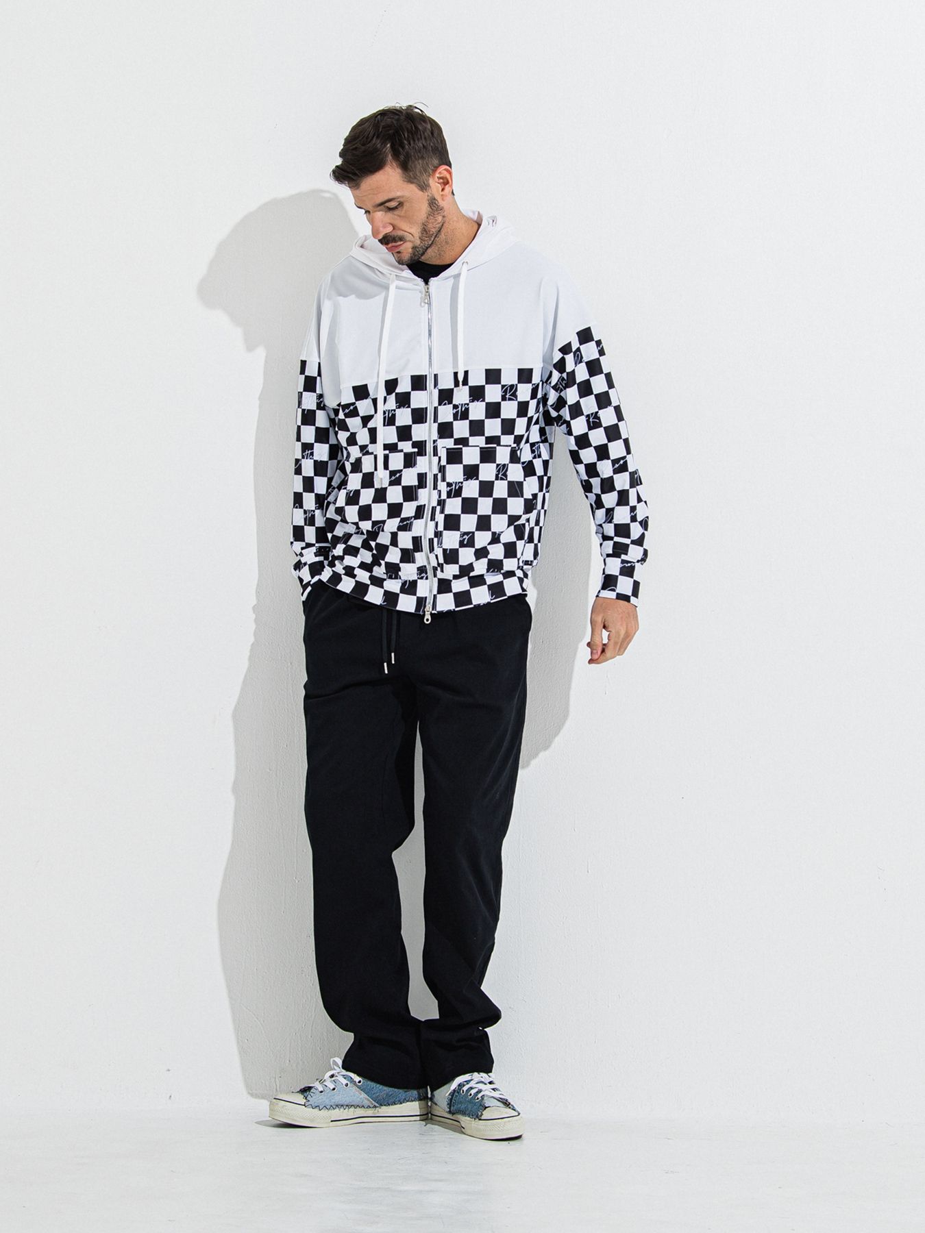 【予約品 】RASH OVER ZIPUP HOODIE / ラッシュガード オーバーサイズジップアップパーカー / チェッカーフラッグ