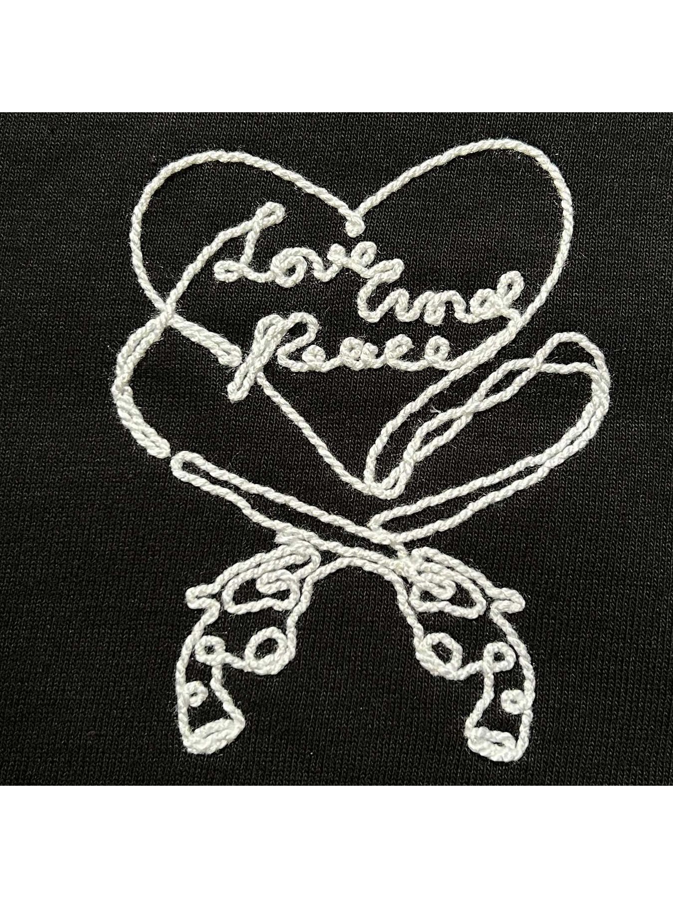 【予約品 8月10日(日) 締切 】HEART CORD EMB S/S T / ハートコード Tシャツ / 刺繍 ブラック×ホワイト