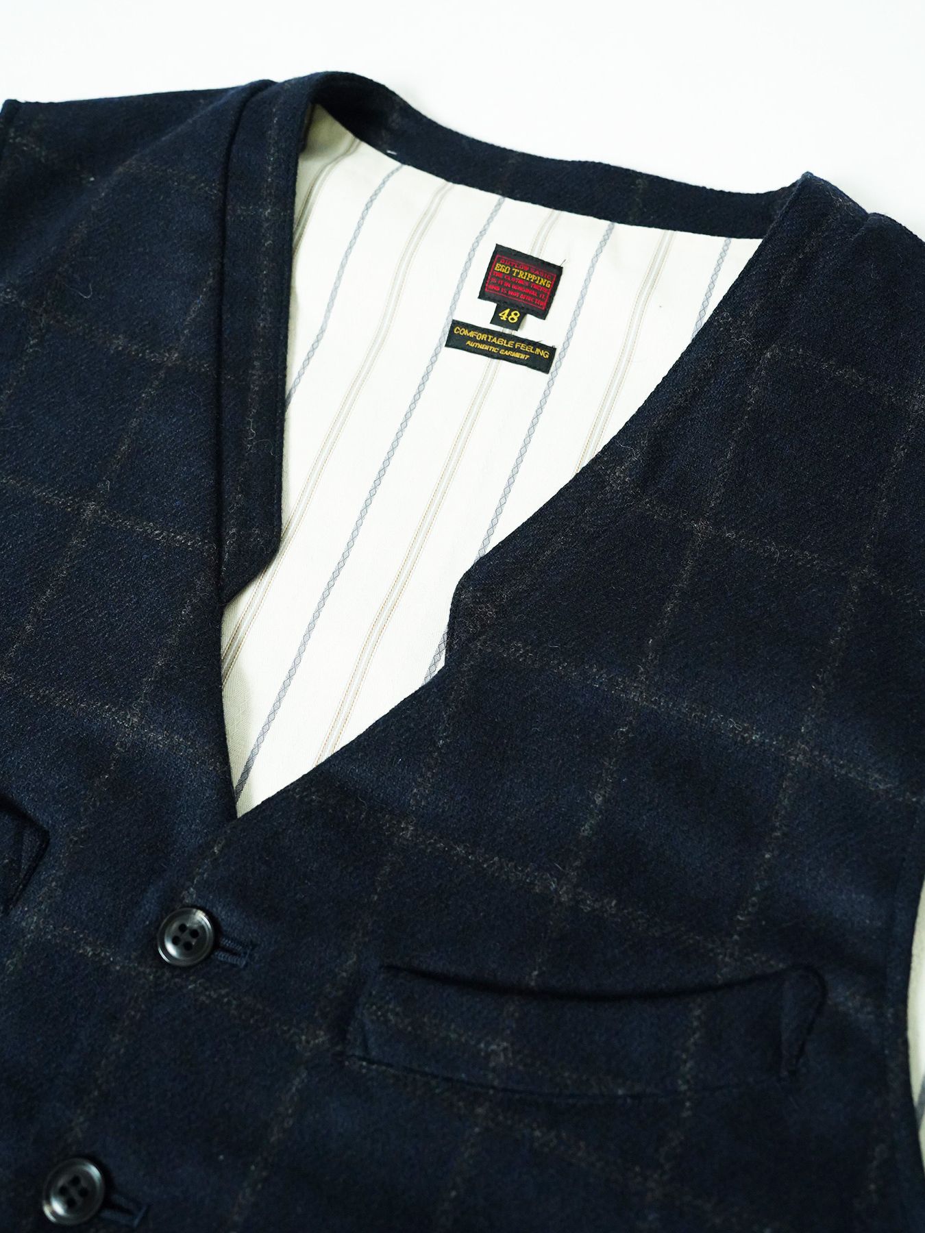 【予約品 7月5日(日) 締切】FRENCH GILET windowpane / ウィンドーペイン ウールベスト / ネイビーチェック