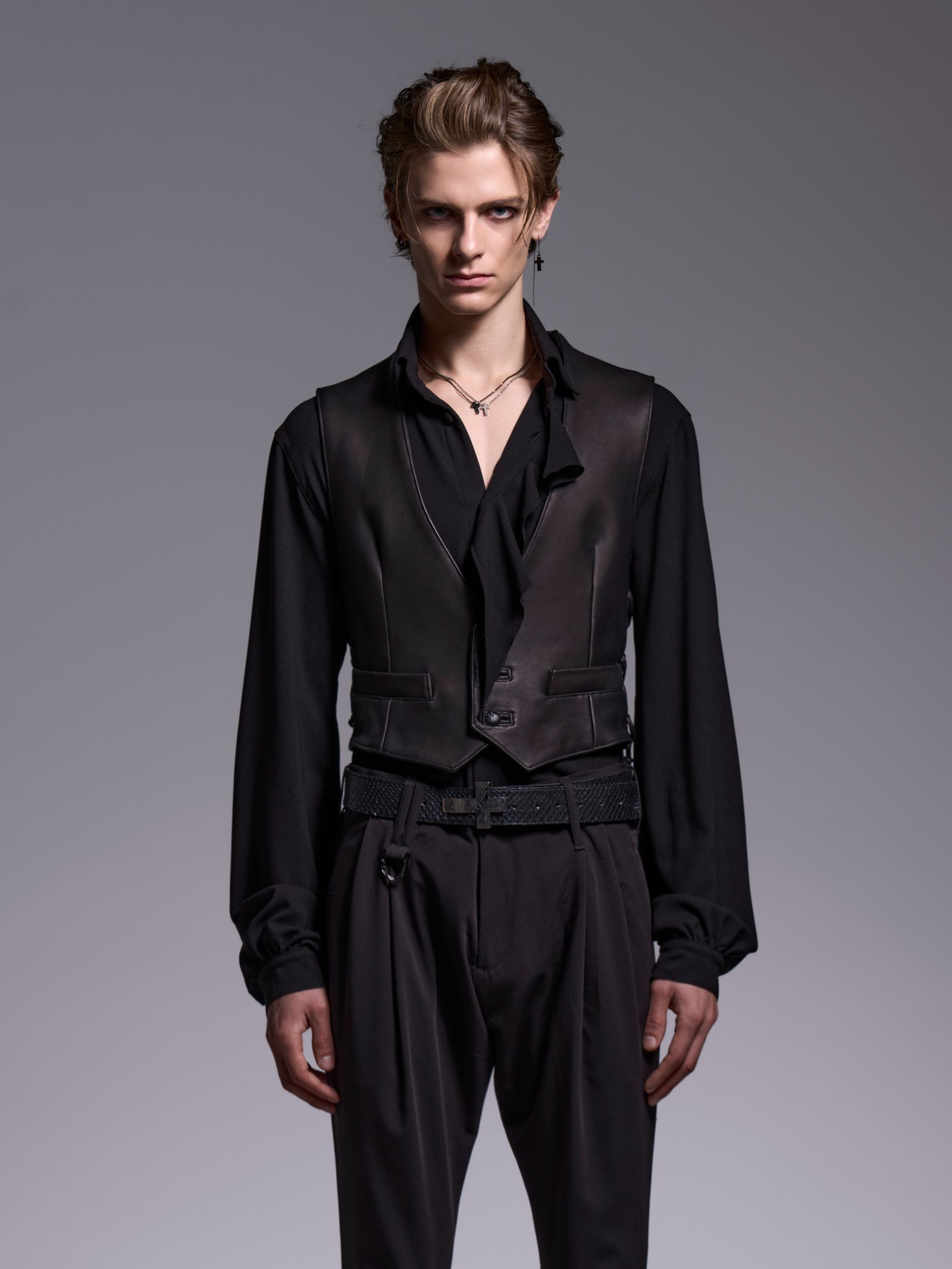 【予約品 1月4日(日) 締切】Lace Up Single Frill Shirts / レースアップ シングル フリルシャツ / ブラック