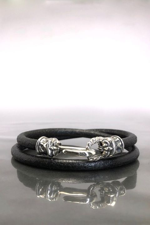 《受注生産》 LEATHER BRACELET PIPE HOOK ブレスレット / BLACK 【GOD SIZE】 注文から2～3週間後入荷予定