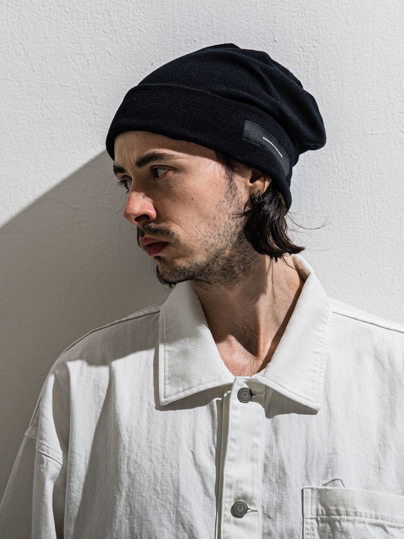 【予約品 11月16日(日) 締切】LINEN KNIT CAP / リネン ロゴタグ付き ニットキャップ / ブラック