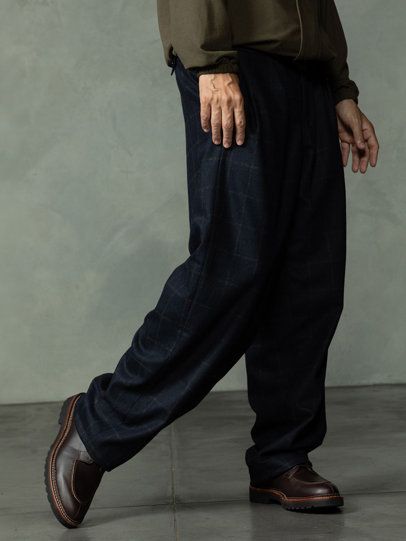 【予約品 7月5日(日) 締切】WOOLBASTE TROUSERS windowpane / ウィンドーペイン ウールトラウザーズ / ネイビーチェック