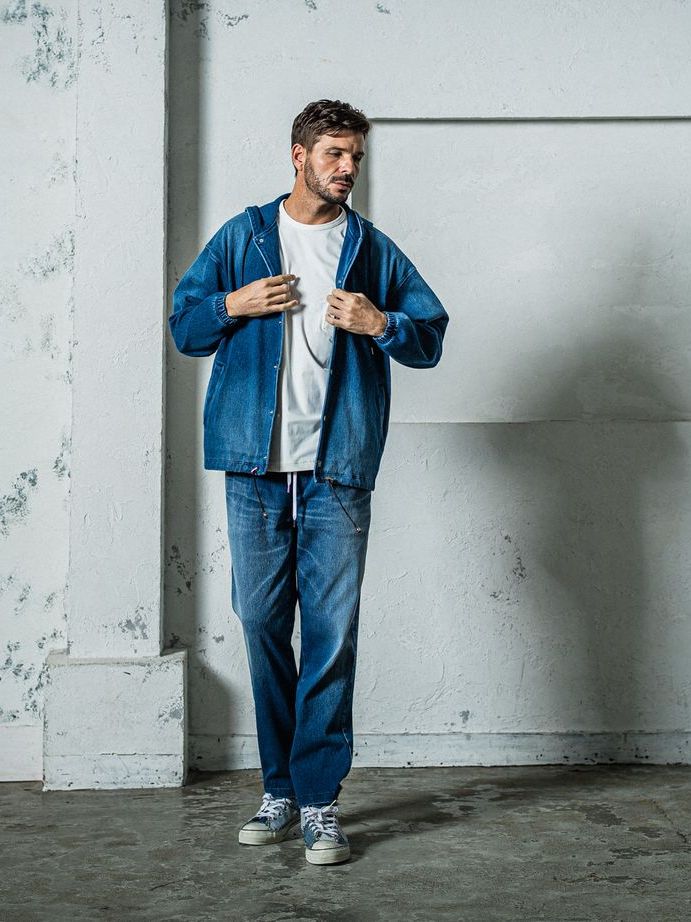 《予約11月17日19時締め》 DENIM JERSEY  coach hoodie / ジャケットパーカー / ダークインディゴ