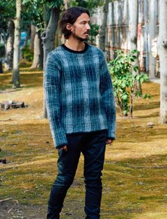 【予約品 】mohair shaggy knit crew / モヘアシャギーニット クルーネック / ブラックチェック