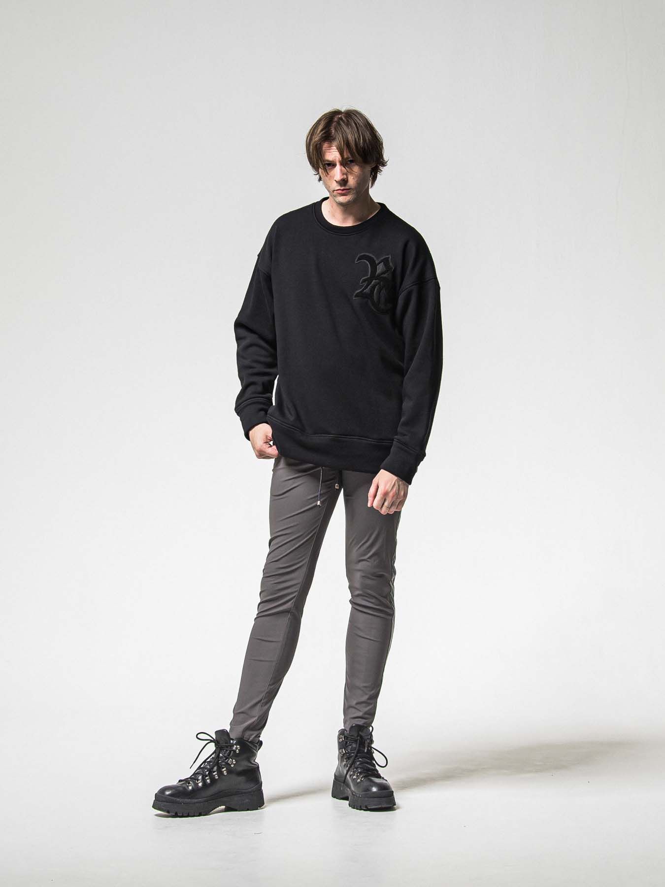 【予約品 8月31日(日) 締切】RC CHENILLE VELOURS FLEECE DROP TRAINER / RCサガラ刺繍ワッペン ベロアフリース ドロップショルダートレーナー / ブラック