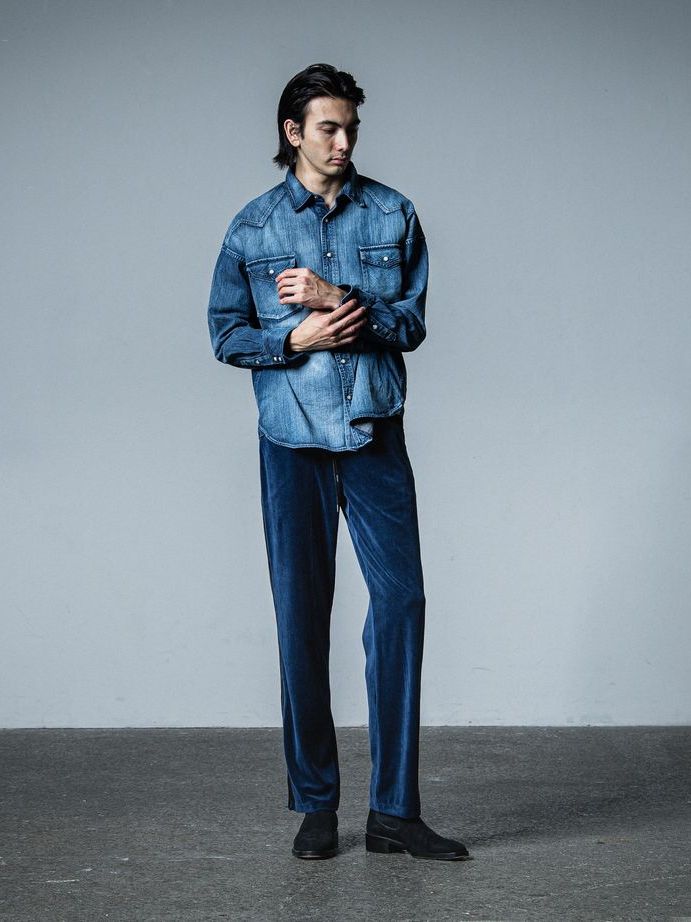 《予約品》 VELOUR SEMI WIDE PT  / ベロアラインワイドパンツ / ネイビー