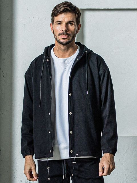《予約11月17日19時締め》 DENIM JERSEY  coach hoodie / ジャケットパーカー / ブラック