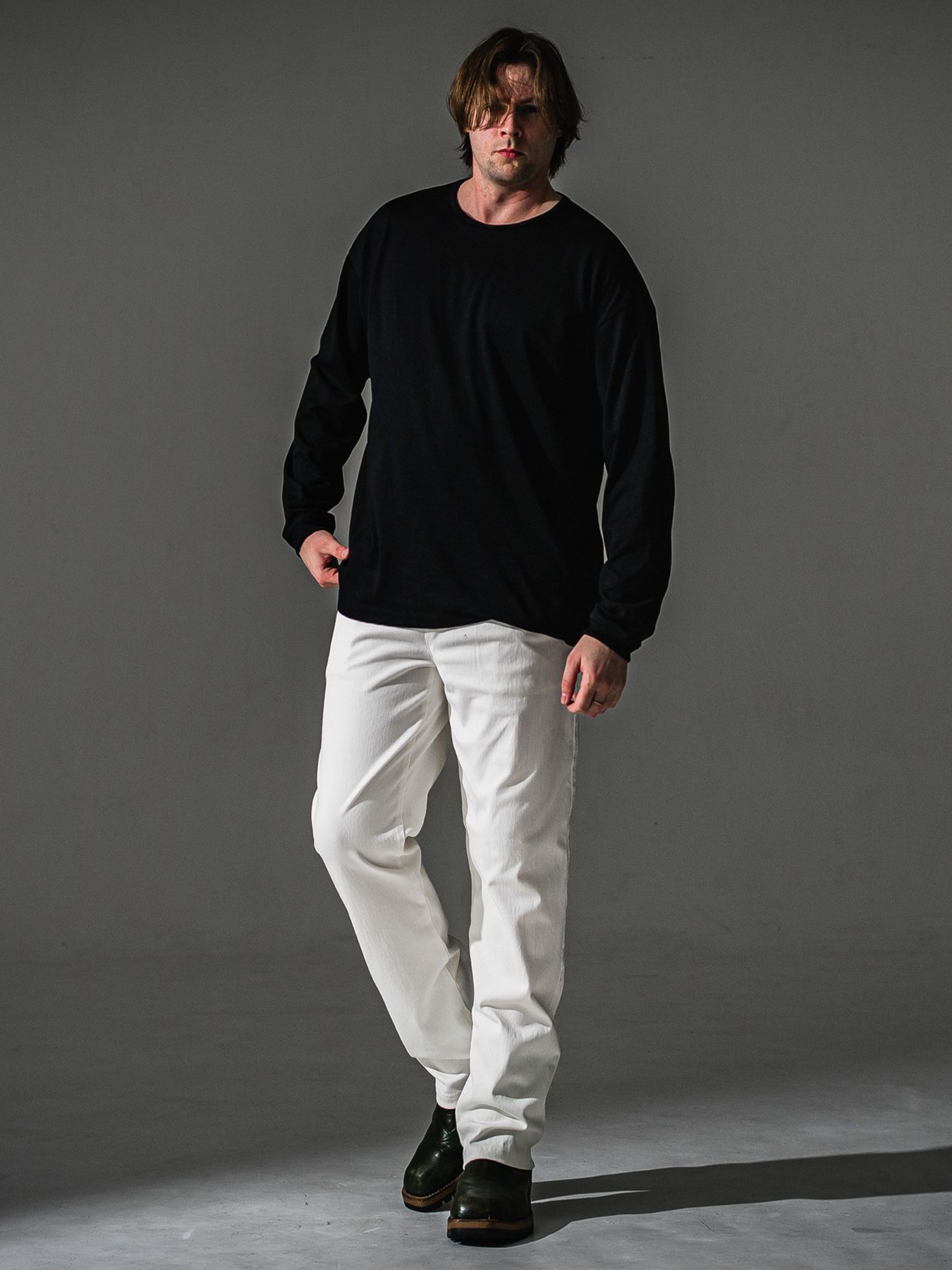 【予約品】PIN ST RC over longsleave Tee / ピンストライプロゴ オーバーサイズ ロングスリーブ Tシャツ / ブラック
