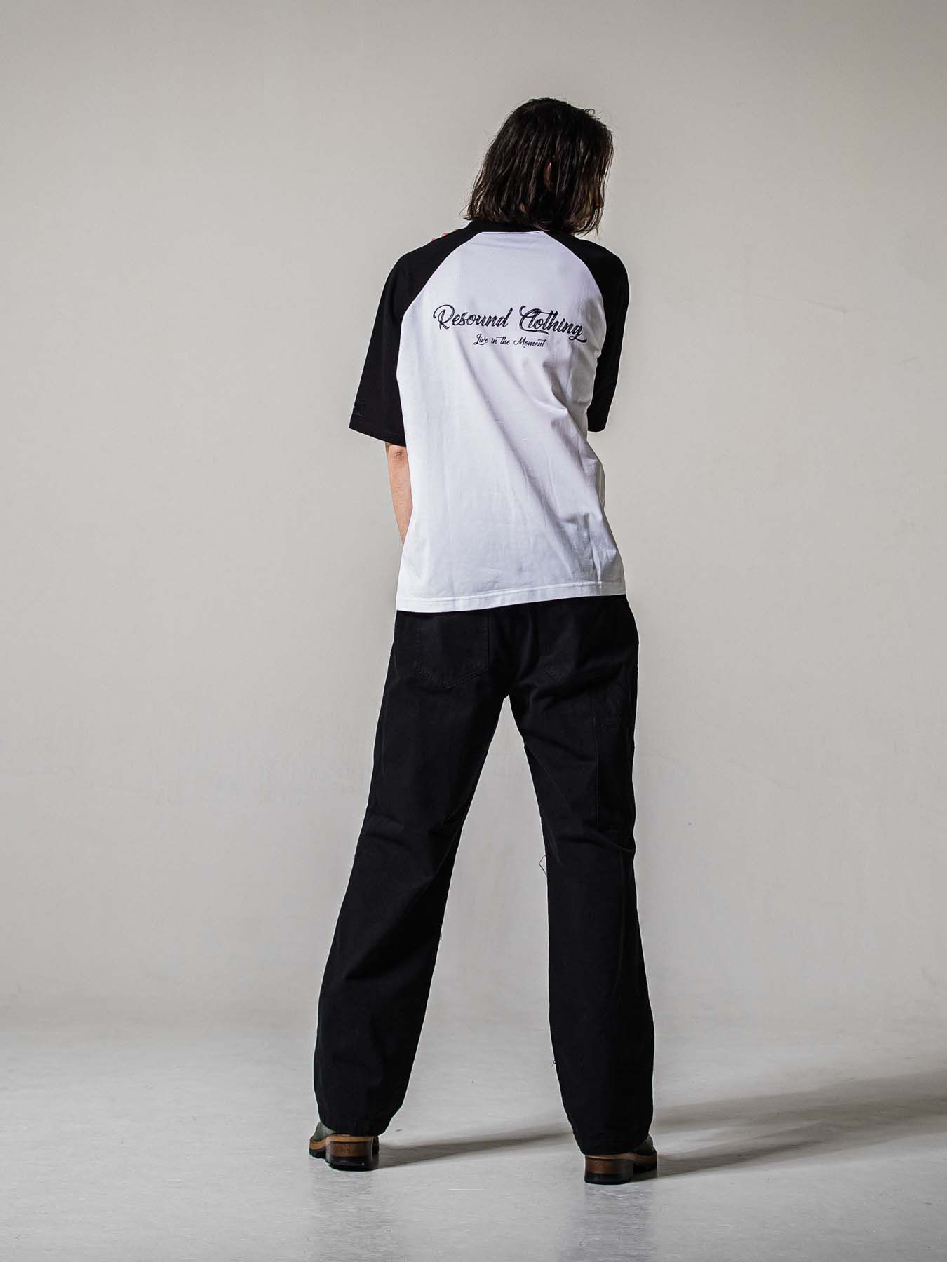 【予約品 11月16日(日) 締切】BACK RC RAGLAN OVER TEE / バックロゴ ラグランスリーブ オーバーTシャツ / ホワイト×ブラック