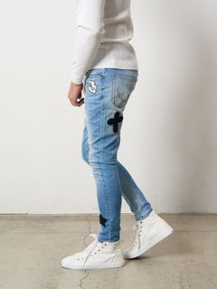 11ozストレッチデニム マルチパッチワーク& ペインティング 5Pパンツ / ブラック