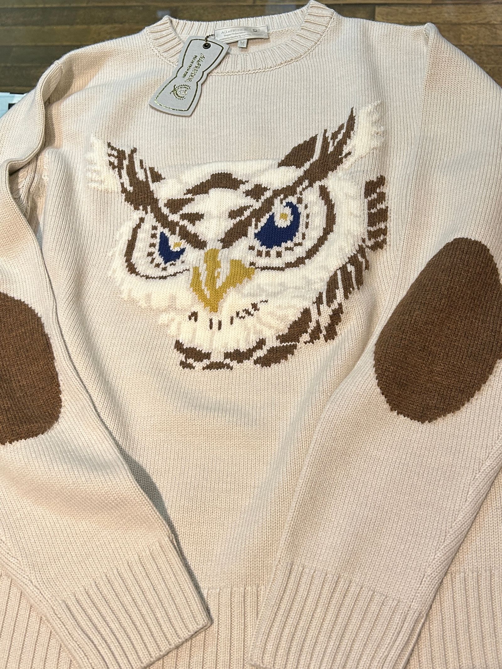 フクロウクルーネックニット ベージュ 【A(LeFRUDE)E】