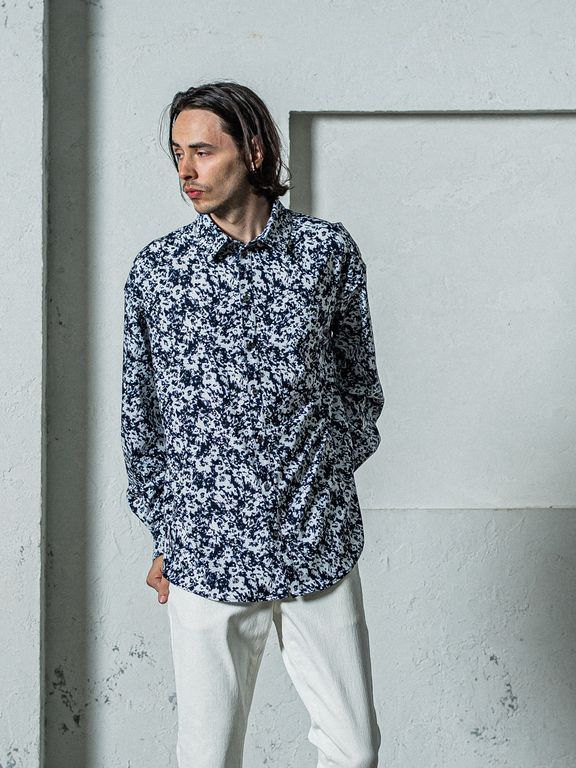 NYLON jack shirts / ナイロンシャツ / フラワーブラック