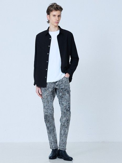 3素材コンビネーション 長袖 TシャツWHITE【5351 POUR LES HOMMES】