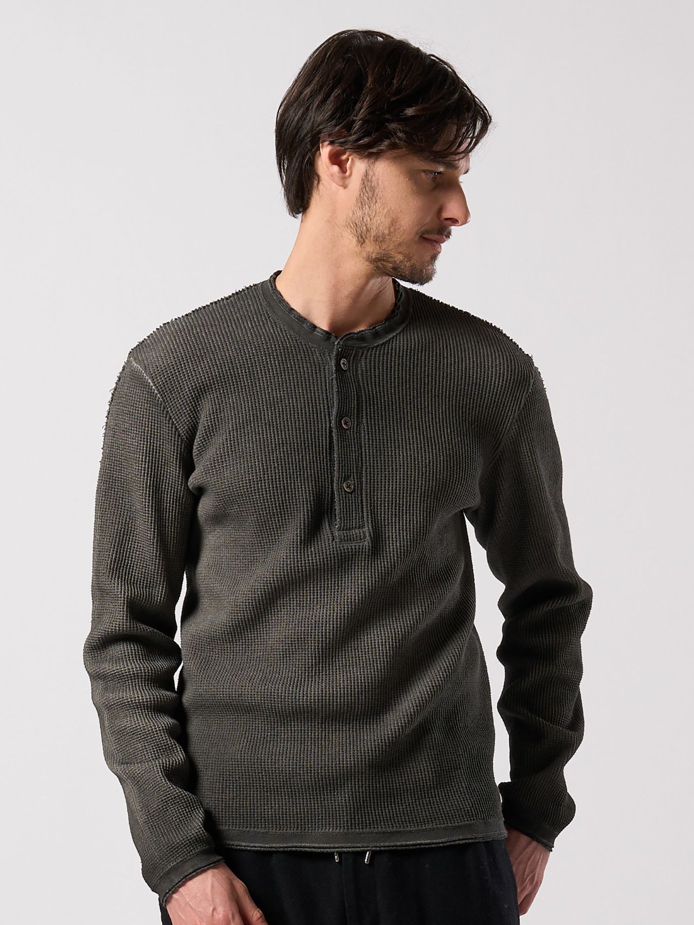 【予約品 4月19日(日) 18時締切】waffle henley L/S / ワッフル ヘンリーネック ロングスリーブ / ブラック