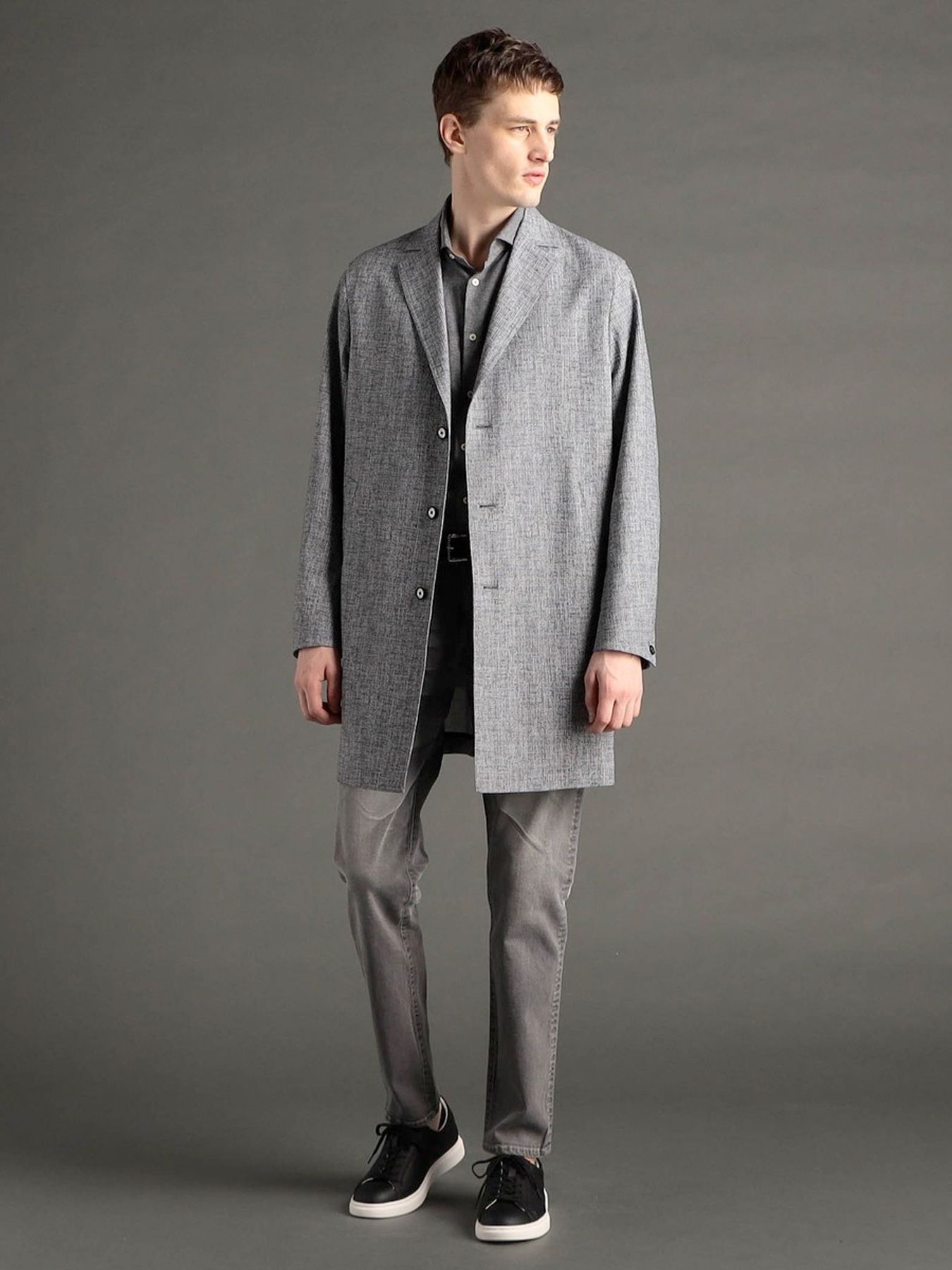 メランジドッツ チェスターコート / ライトグレー【MONSIEUR NICOLE】