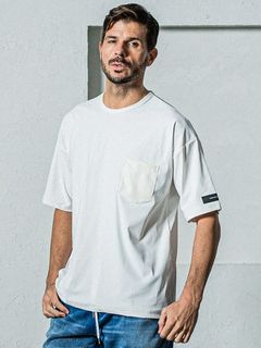 《予約11月17日19時締め》 leather pocket overnylon T / Tシャツ / ホワイト