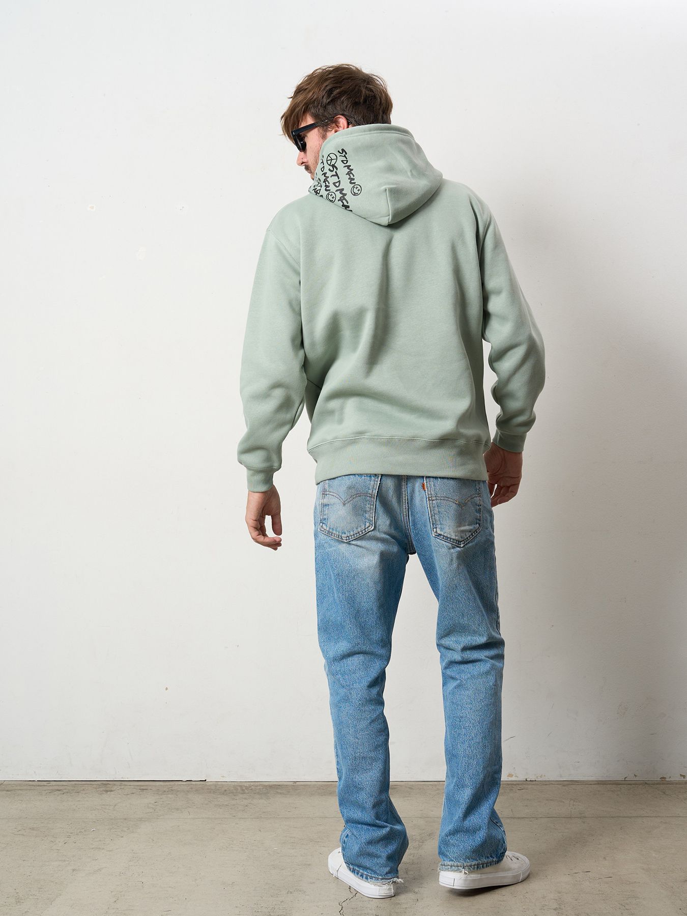 【予約品 5月8日(木) AM10時 締切】 TC裏毛起毛 カートベアボアパッチワーク&ロゴプリント プルパーカー / グリーン